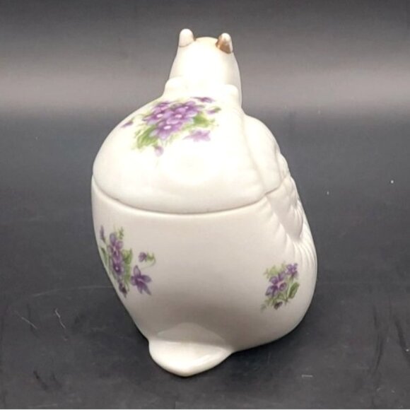 Vintage Lefton Handpainted Violets Porcelain Bone China Snail Trinket Box 1958 - Picture 3 of 8